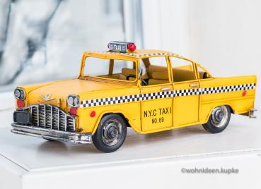 Handgefertigtes Modellfahrzeug Retro Taxi schwarz/gelb aus Metall (27 cm)